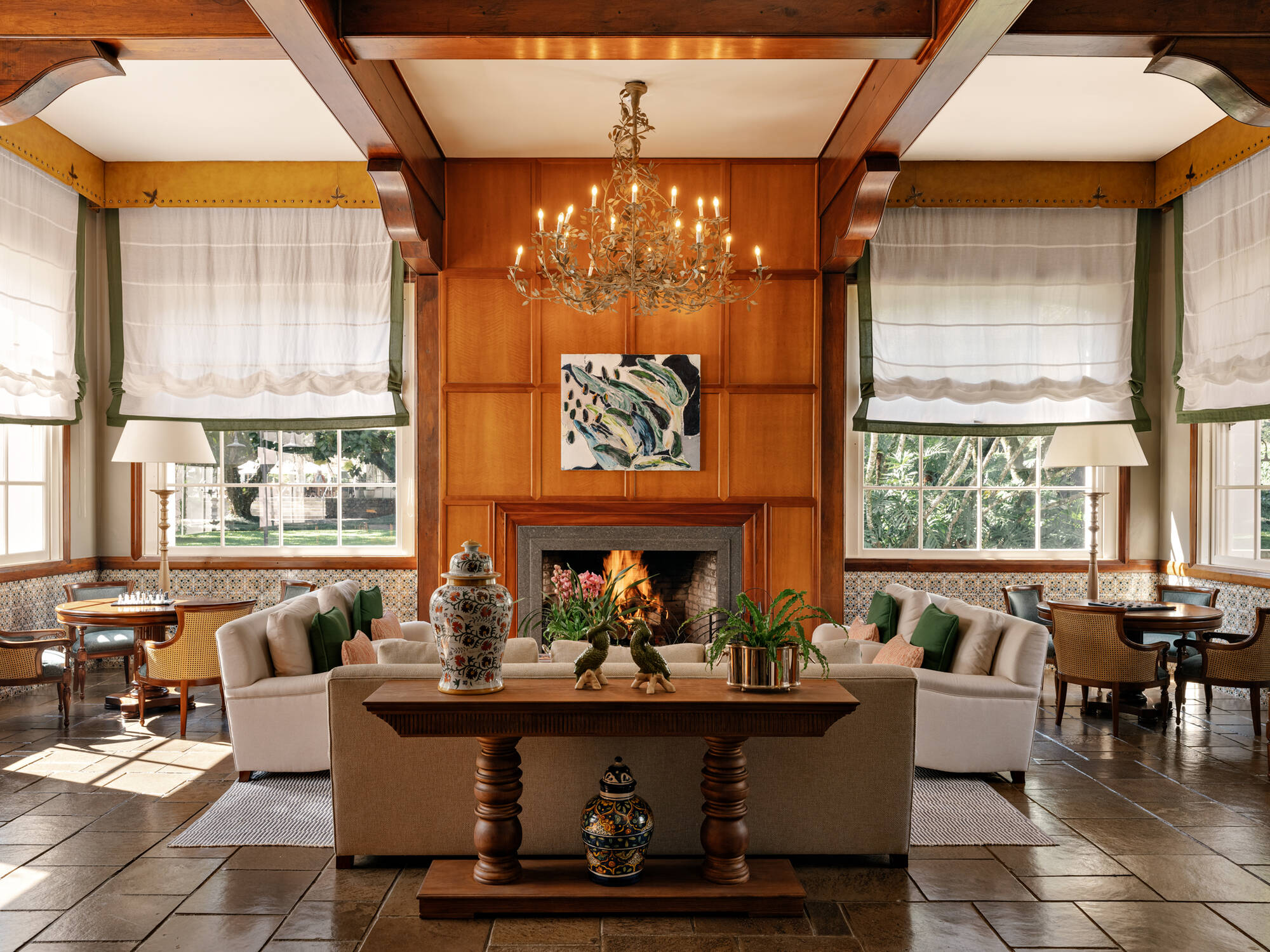 Lounge with fireplace at Belmond Hotel das Cataratas